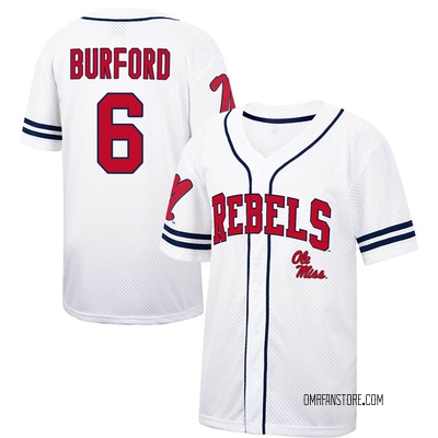 NCAA Baseball Jersey Reagan Burford Ole Miss Rebels College Blue #6